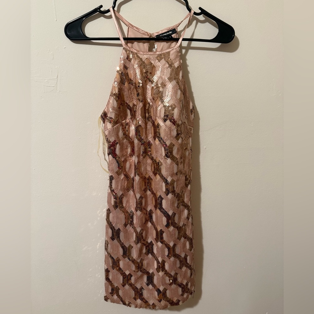 Rose Gold Sequin Halter Dress size 3